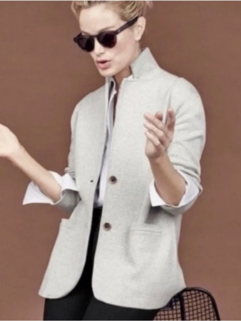 J. Crew Mercantile Gray Cotton Sweater Blazer Blazerette - Picture 6 of 11